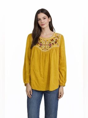 Max Studio Mustard Embroidered Boho Blouse
